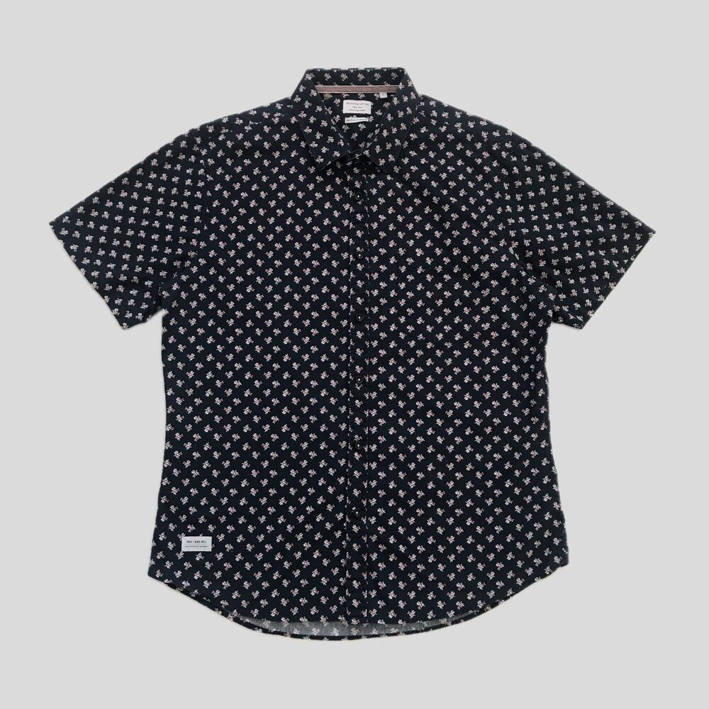7 Diamonds Navy Blue Pink Floral Short Sleeve Cotton Casual Summer Shirt Mens L